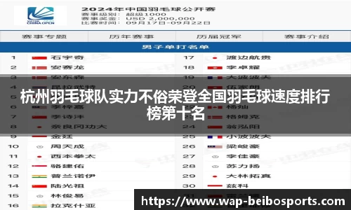 杭州羽毛球队实力不俗荣登全国羽毛球速度排行榜第十名